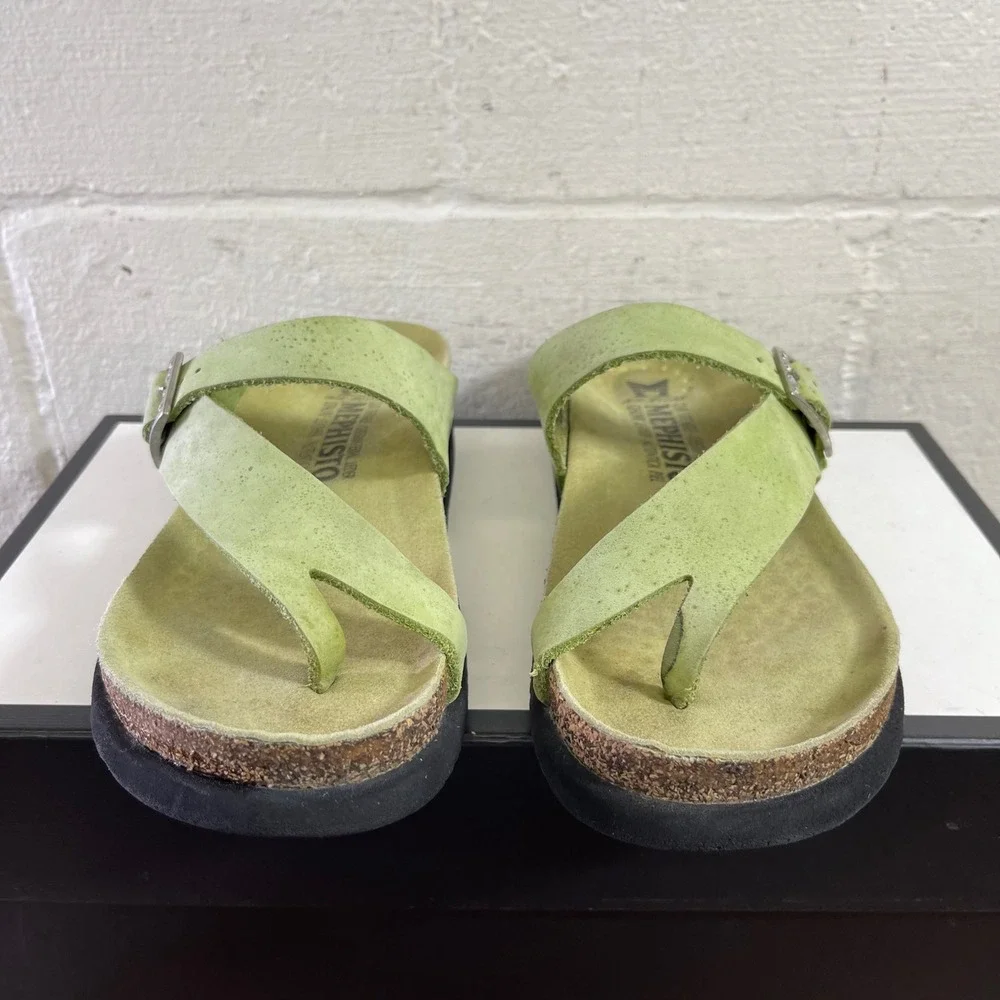 Mephisto Helen Sandals Lime Green‎ Nubuck Buckle Cork Slip On Womens 41 EU/11 US